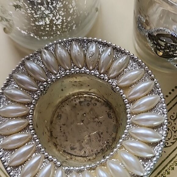 Set Of 5 Party Ready Mercury Glass Candleholders Different Heights Textures #6F - Picture 9 of 12